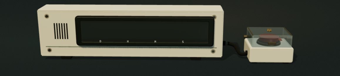 A timer console wired to a guarded red button