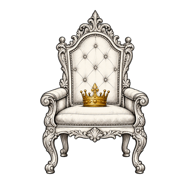 A tiny crown on an empty throne